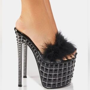 NIB Sexy heels 7 Platform slide Feather Stiletto Boudoir hot womens party shoes